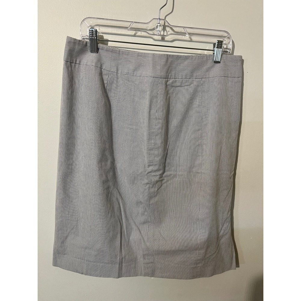 Calvin Klein Womens Blue White Seersucker Pinstripe Pencil Skirt Side Zip 12